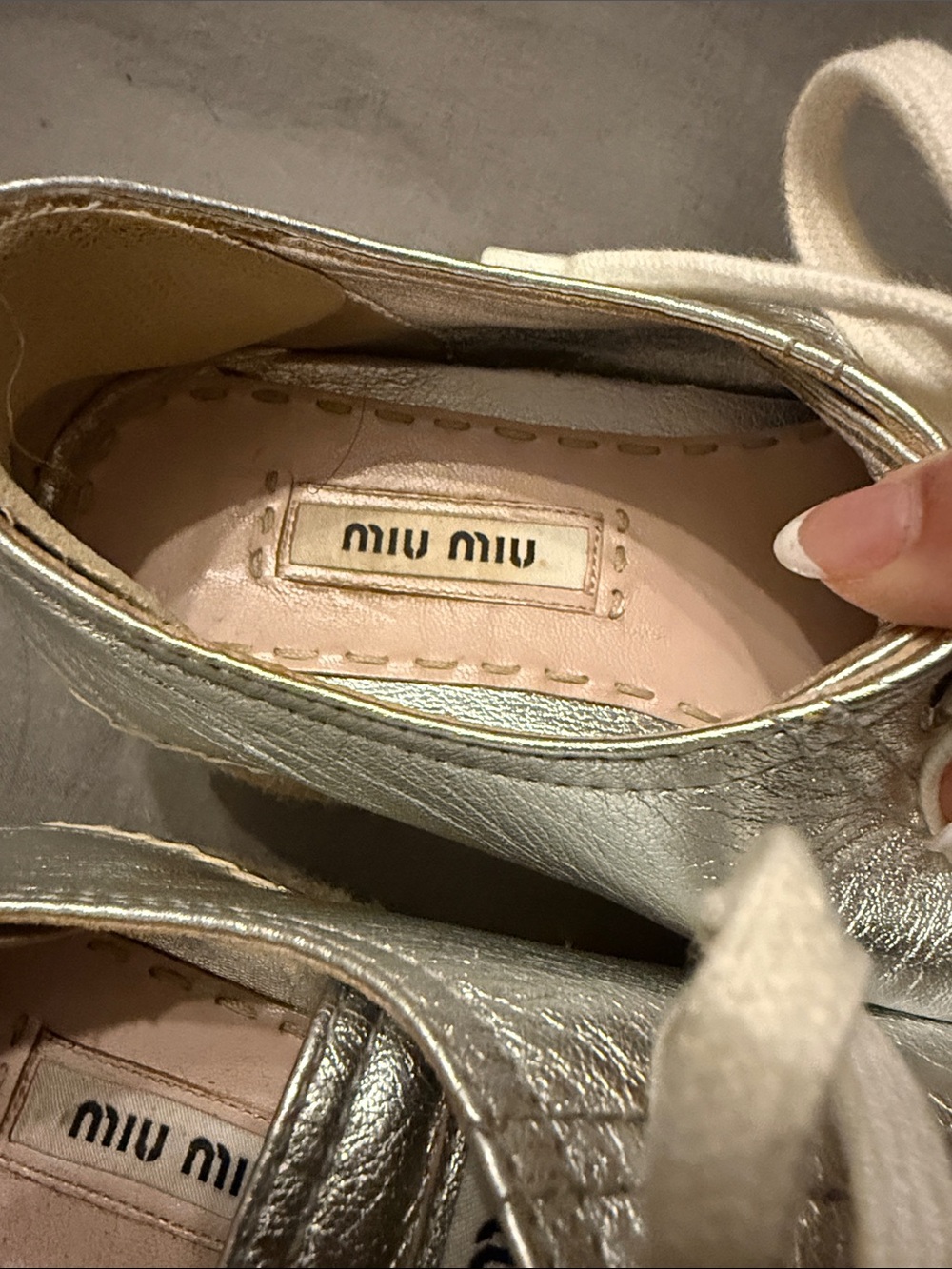 Miu Miu Silver Metallic Lace-Up Espadrille Platform Sneakers - Picture 3 of 8